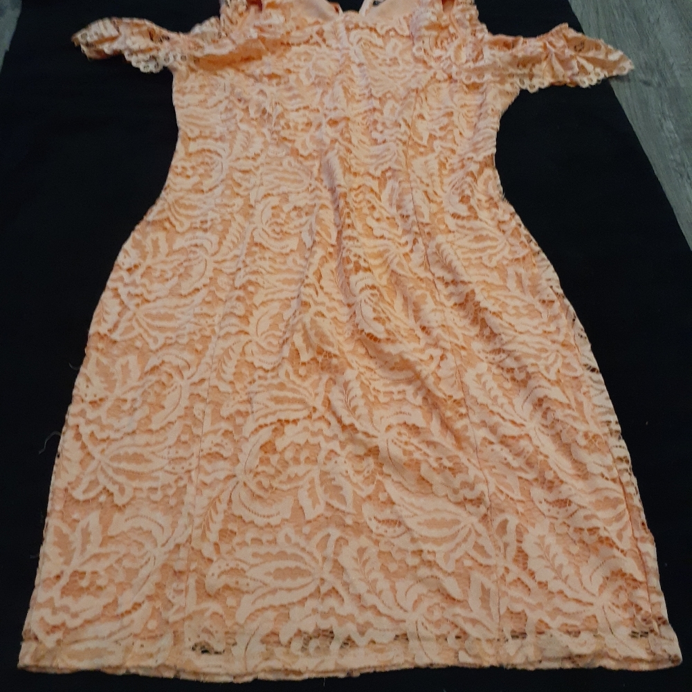 Peach Lacey Cocktail Dress